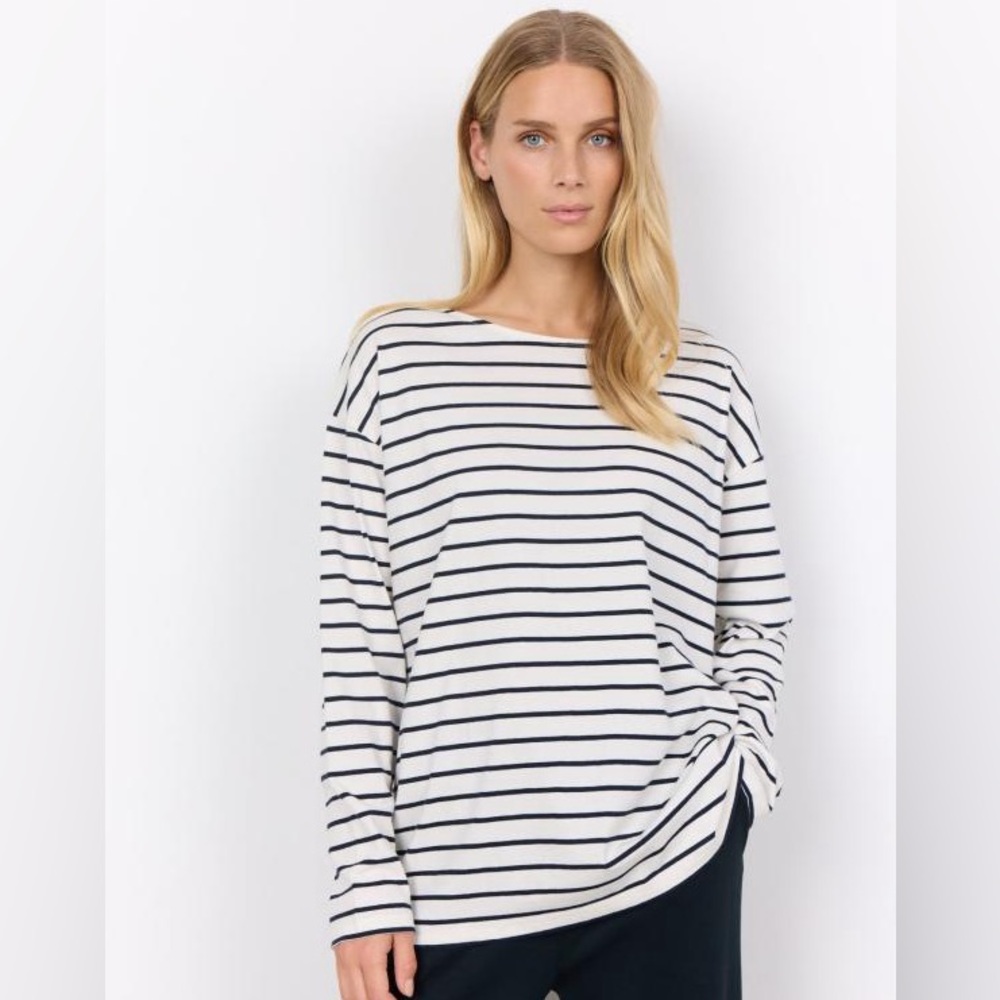 SOYACONCEPT - Navy Derby Stripe Long Sleeve Tee